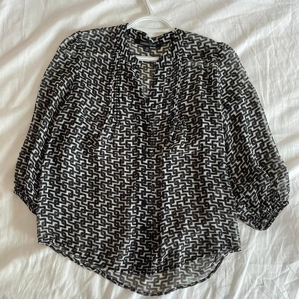 Black White Grey Geometric Printed Sheer Chiffon Top
